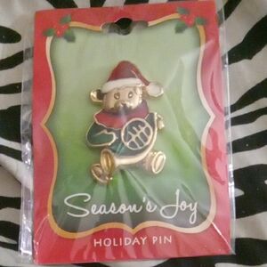 Holiday Bear Pin with Santa Hat